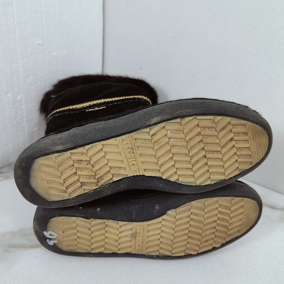 VTG Tecnica Black Goat Fur Aztec Style Trim Apres Ski Winter Snow Boots, 6 - Picture 7 of 8